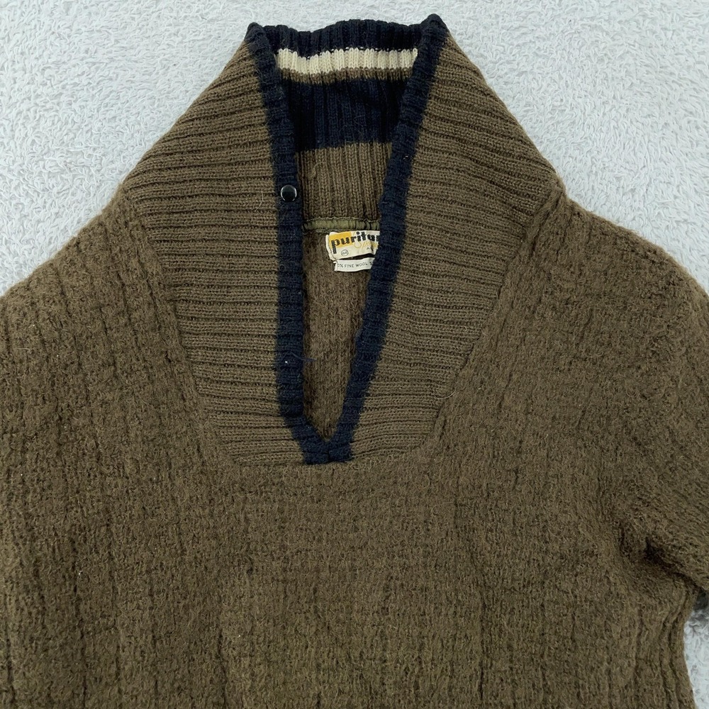Vintage Puritan Sportswear Mohair Wool‎ Blend Sweater Mens XS Brown Shawl Collar